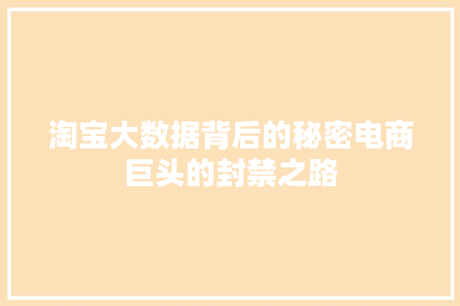 淘宝大数据背后的秘密电商巨头的封禁之路