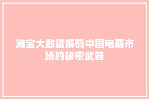 淘宝大数据解码中国电商市场的秘密武器