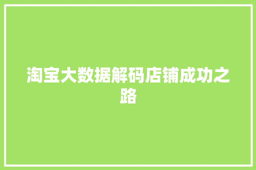 淘宝大数据解码店铺成功之路