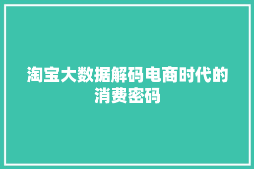 淘宝大数据解码电商时代的消费密码