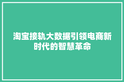 淘宝接轨大数据引领电商新时代的智慧革命