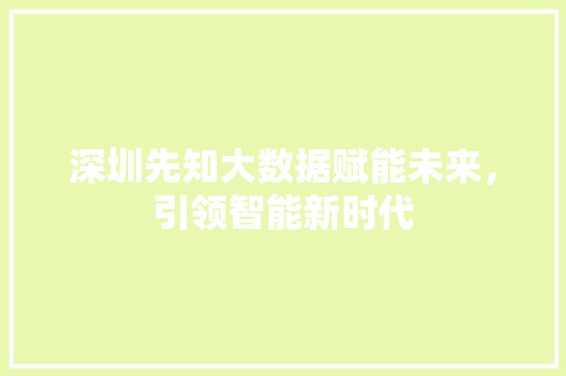 深圳先知大数据赋能未来，引领智能新时代