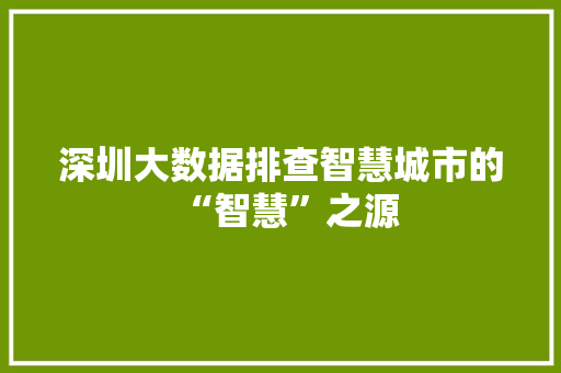 深圳大数据排查智慧城市的“智慧”之源