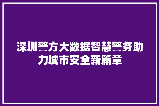 深圳警方大数据智慧警务助力城市安全新篇章