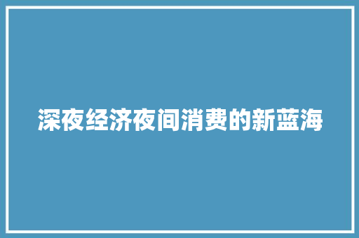 深夜经济夜间消费的新蓝海