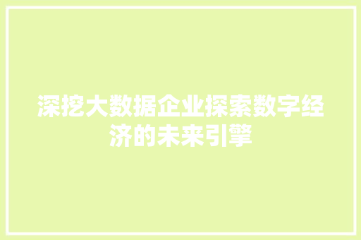 深挖大数据企业探索数字经济的未来引擎
