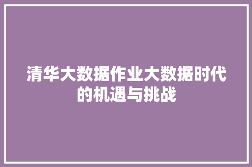 清华大数据作业大数据时代的机遇与挑战