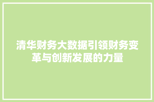 清华财务大数据引领财务变革与创新发展的力量