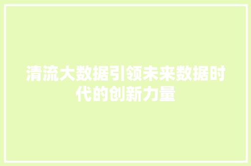 清流大数据引领未来数据时代的创新力量