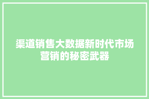 渠道销售大数据新时代市场营销的秘密武器