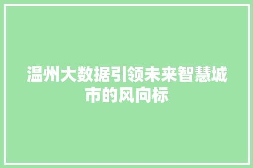 温州大数据引领未来智慧城市的风向标