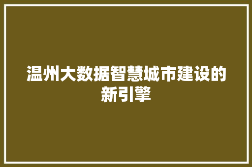 温州大数据智慧城市建设的新引擎