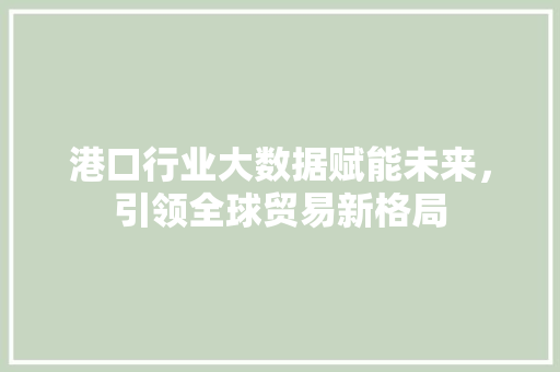港口行业大数据赋能未来，引领全球贸易新格局