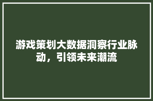 游戏策划大数据洞察行业脉动，引领未来潮流