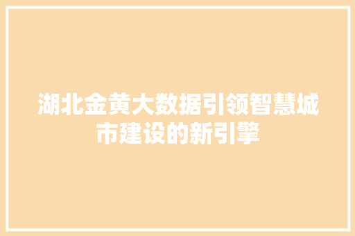 湖北金黄大数据引领智慧城市建设的新引擎
