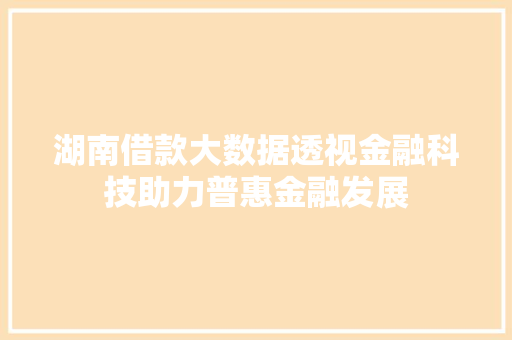 湖南借款大数据透视金融科技助力普惠金融发展