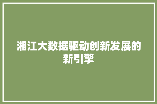 湘江大数据驱动创新发展的新引擎