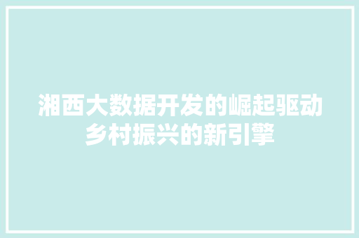 湘西大数据开发的崛起驱动乡村振兴的新引擎
