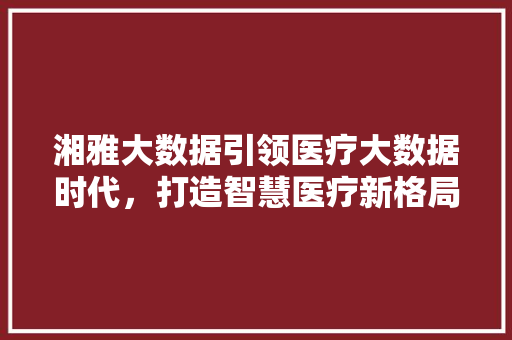 湘雅大数据引领医疗大数据时代，打造智慧医疗新格局