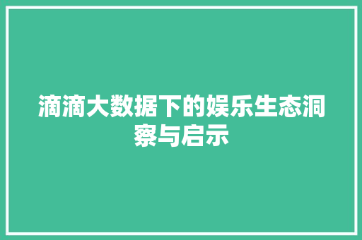 滴滴大数据下的娱乐生态洞察与启示
