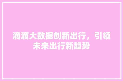 滴滴大数据创新出行，引领未来出行新趋势