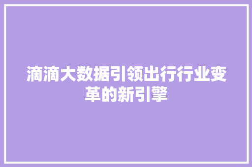滴滴大数据引领出行行业变革的新引擎