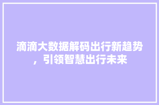 滴滴大数据解码出行新趋势，引领智慧出行未来