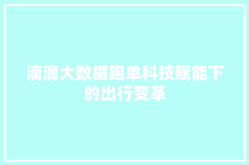 滴滴大数据跑单科技赋能下的出行变革