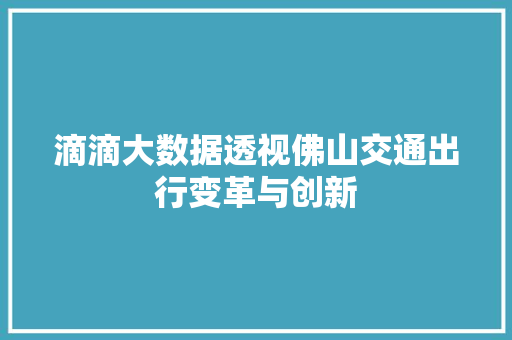 滴滴大数据透视佛山交通出行变革与创新