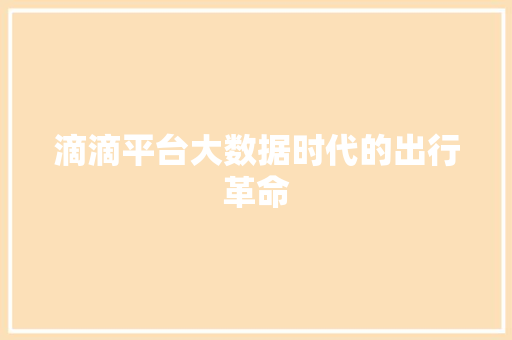 滴滴平台大数据时代的出行革命