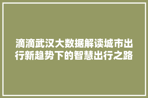 滴滴武汉大数据解读城市出行新趋势下的智慧出行之路