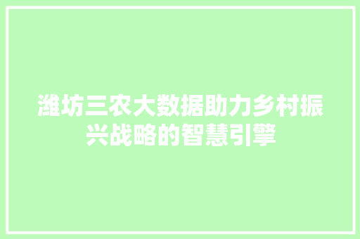 潍坊三农大数据助力乡村振兴战略的智慧引擎