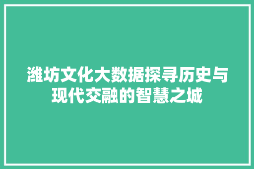 潍坊文化大数据探寻历史与现代交融的智慧之城