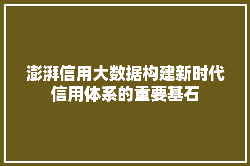 澎湃信用大数据构建新时代信用体系的重要基石