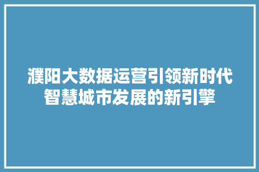 濮阳大数据运营引领新时代智慧城市发展的新引擎