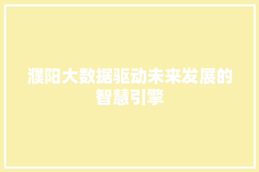 濮阳大数据驱动未来发展的智慧引擎