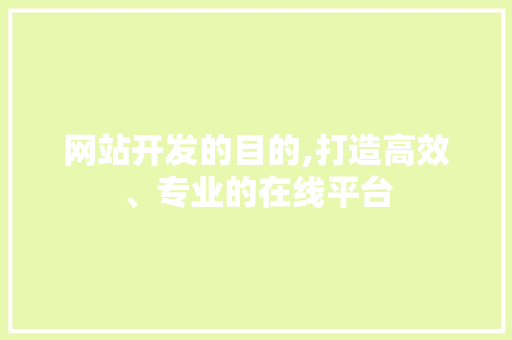 网站开发的目的,打造高效、专业的在线平台