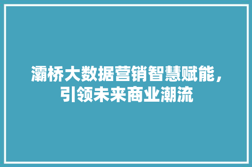 灞桥大数据营销智慧赋能，引领未来商业潮流