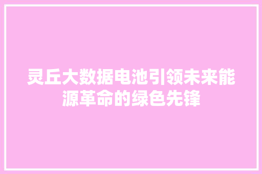 灵丘大数据电池引领未来能源革命的绿色先锋