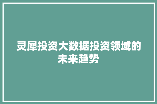 灵犀投资大数据投资领域的未来趋势
