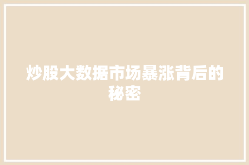 炒股大数据市场暴涨背后的秘密