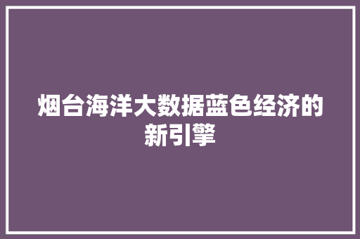 烟台海洋大数据蓝色经济的新引擎