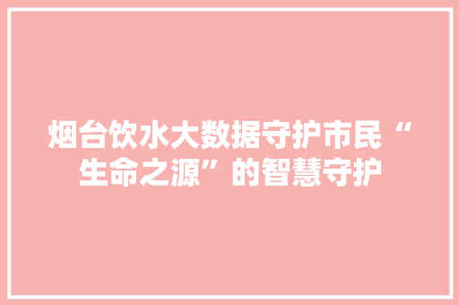 烟台饮水大数据守护市民“生命之源”的智慧守护