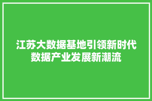 江苏大数据基地引领新时代数据产业发展新潮流