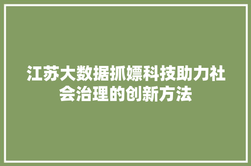 江苏大数据抓嫖科技助力社会治理的创新方法 SEO教程