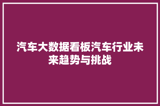汽车大数据看板汽车行业未来趋势与挑战 友链在线