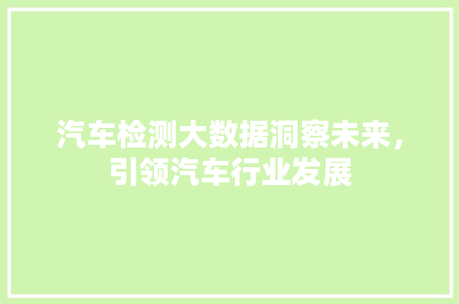 汽车检测大数据洞察未来，引领汽车行业发展 友链在线