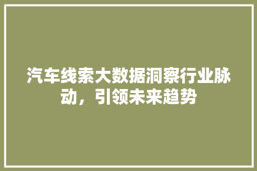 汽车线索大数据洞察行业脉动，引领未来趋势 Web前端
