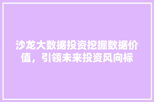 沙龙大数据投资挖掘数据价值，引领未来投资风向标 友链在线