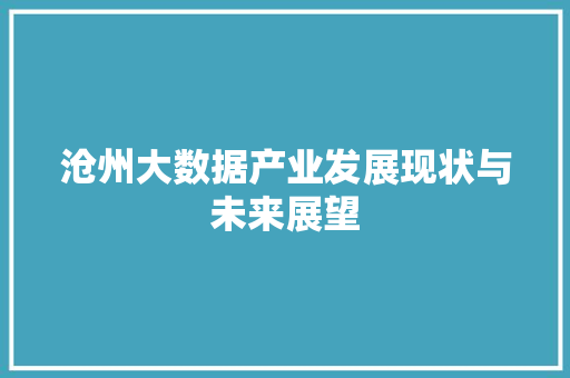 沧州大数据产业发展现状与未来展望 友链在线